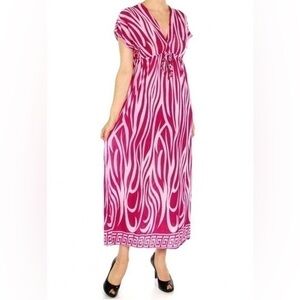 Deep V neck high waist w/ strings abstract pattern maxi dress